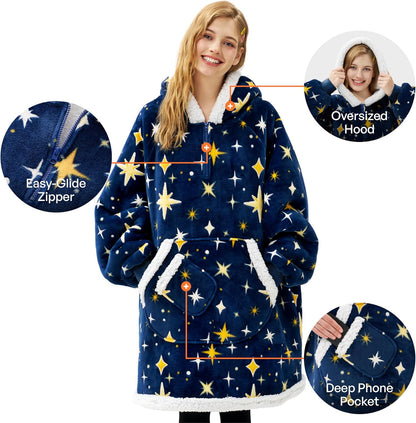 Giggling Getup Wearable Blanket Hoodie for Adults Gifts for Teen Girls Sister Women Sherpa Fleece Printed Hooded Blanket Sweatshirt Warm Cozy with Pocket & Sleeves Beige Cat