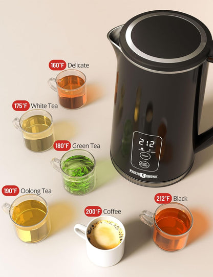 1.7L Electric Glass Kettle with Variable Temperature Control, 1500W Fast Heating Water Boiler, 13 Temperature Presets, Keep Warm Function, Auto Shut-Off Safety Protection, LED Touch Panel, 120V