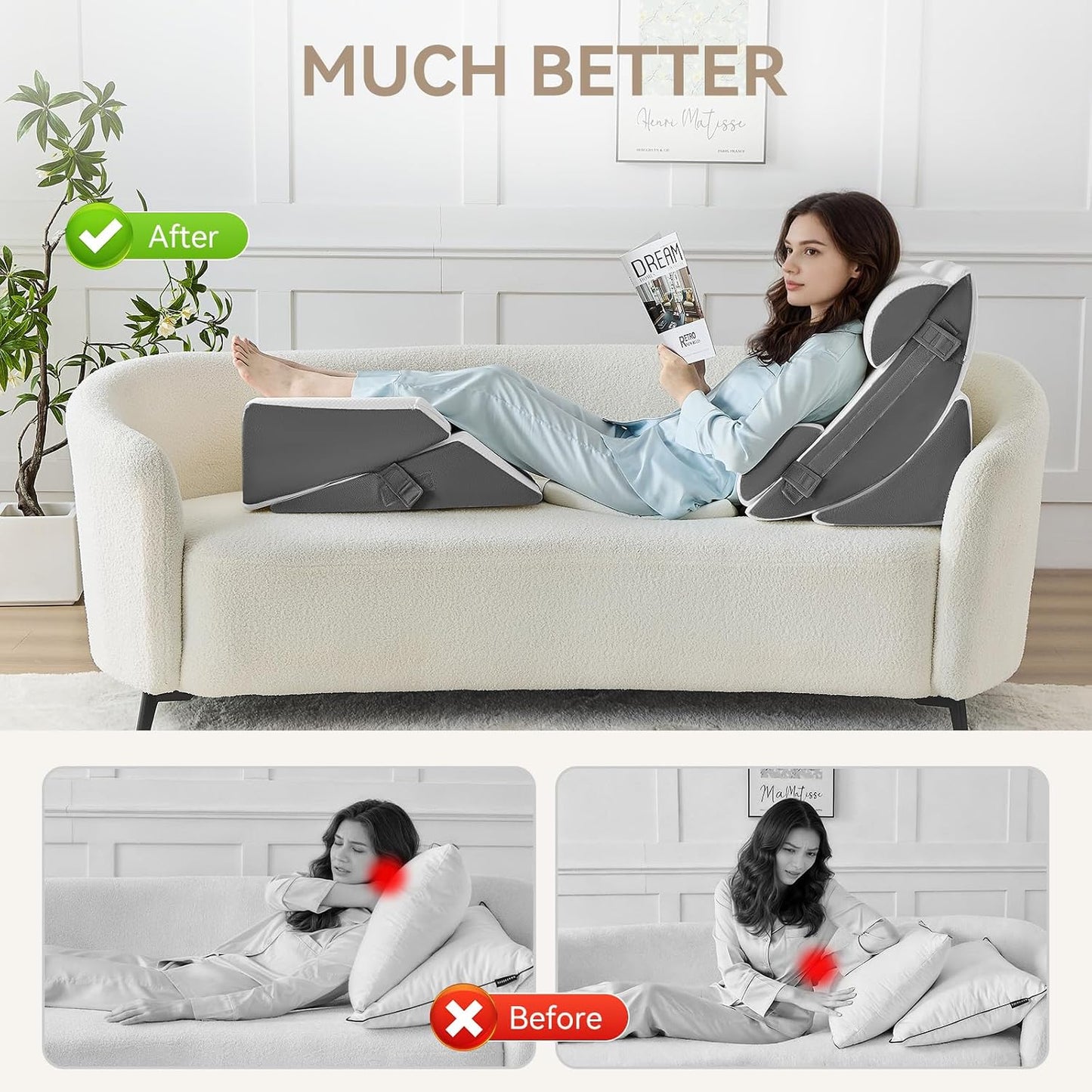 Yojoker 4PCS Orthopedic Bed Wedge Pillow Set for Sleeping, Post Surgery Foam Pillow for Body, Back and Leg Pain Relief, Triangle Adjustable Support Pillow - Acid Reflux, Anti Snoring & GERD Sleeping