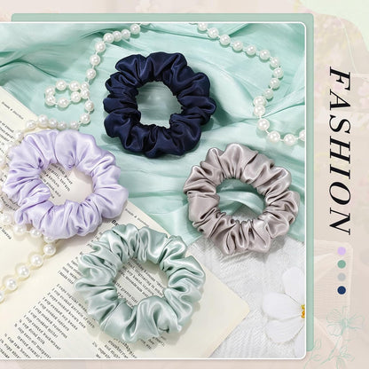 4 Pack 100% Mulberry Silk Scrunchies for Hair Sleep, No Damag Frizz Control Stylish Silk Hair Scrunchies Small Gifts for Women