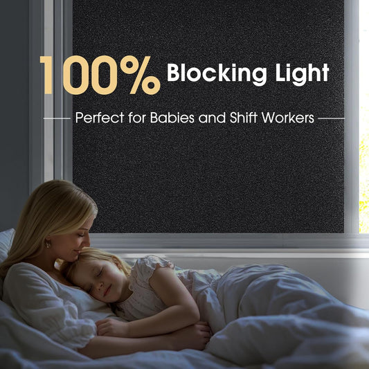 Coavas Blackout Window Film, 100% Light Blocking Privacy Window Film, No Glue Static Cling, Heat & UV Blocking, Removable Room Darkening Window Cover, Renter Friendly for Bedroom, 17.5x78.7Inch,Black