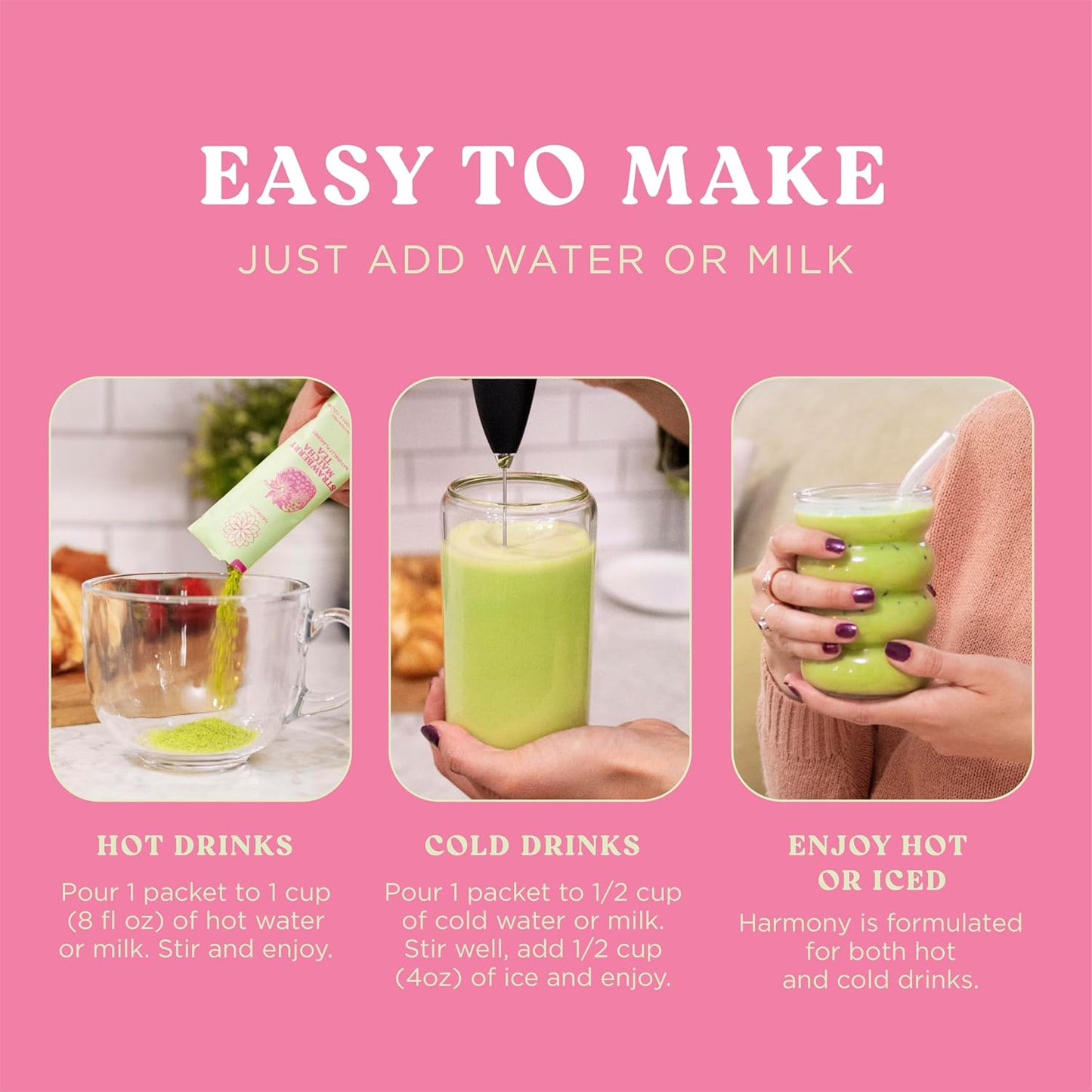 The Harmony Matcha Vanilla (10 Sticks) Premium Sweetened Japanese Matcha Powder, Rich in Antioxidants & L-Theanine, Dairy, Gluten, & Preservative Free, Serve Hot or Iced