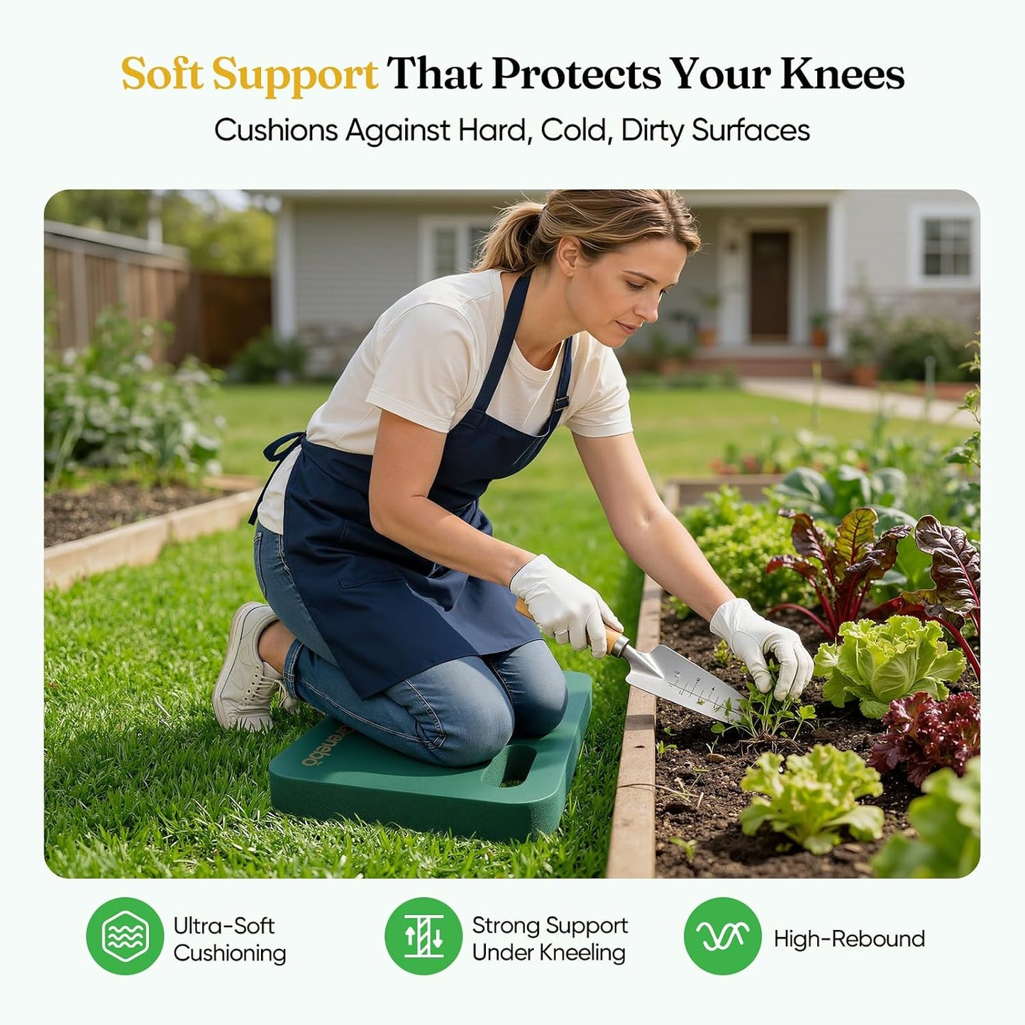 Grenebo 2-Pack 1.6" Extra Thick NBR Foam Garden Kneeling Pads, Ultra Soft Cushion Kneeling Pads for Gardening, Gardening Kneeling Pad for Baby Bathing, Work, Exercise, 17.3×11×1.6 in, Black
