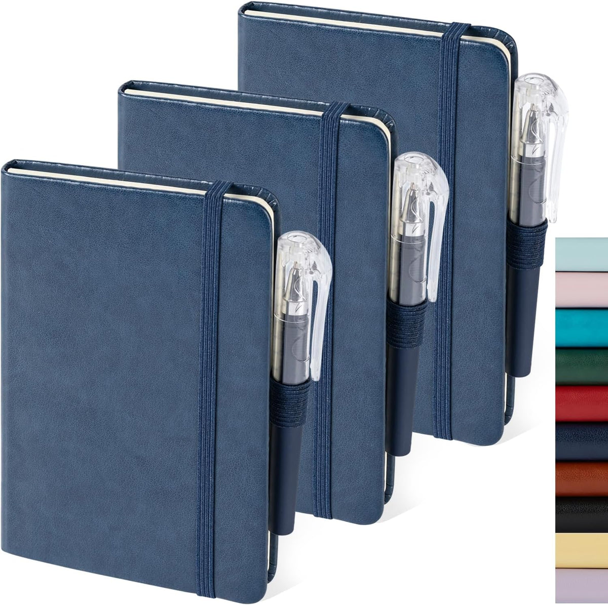 Small Notebook Pocket Journal, A6 3.7" x 5.7", 3 Pack, Black Leather Cover