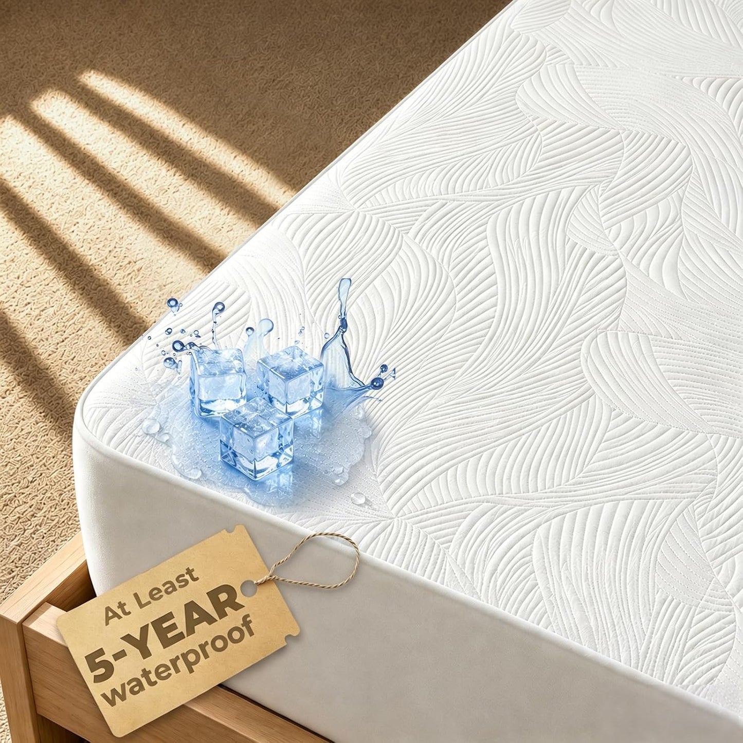 Cooling Waterproof Mattress Protector Queen Size, 400GSM 3D Air Fabric Breathable Mattress Cover, Premium Bed Protector with Deep Pockets, Luxury Noiseless Machine Washable Bed Cover, White