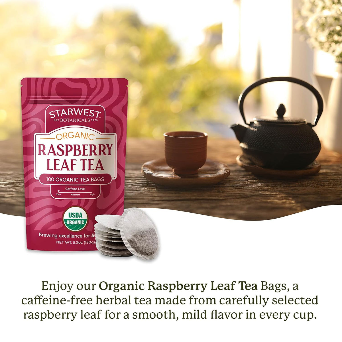 Starwest Botanicals Organic Raspberry Leaf Tea - Bulk Pack, 100 Bags