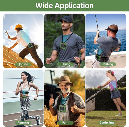 Waist Fan - Portable Cooling Clip Belt Fan with 10000mAh Battery, 24H Working Time, 3 Speeds, 16000RPM Airflow, LED SOS Warning Light for Jobsite, Farming, Fishing, Hot Summer