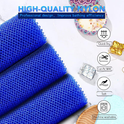 UJFQBH 3 Pieces African Bath Sponge African Net Long Net Bath Sponge Exfoliating Shower Body Scrubber Back Scrubber Skin Smoother,Great for Daily Use (Pink,Yellow,Purple)