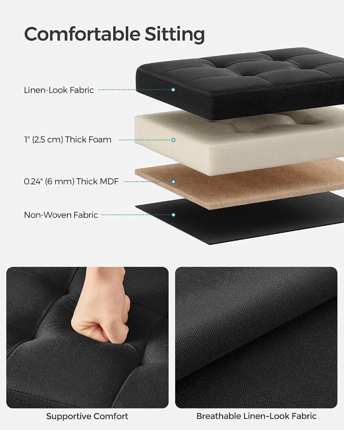 SONGMICS Mazie Collection - Small Folding Storage Ottoman, Foot Rest Stool, 12.2 x 16.1 x 12.2 Inches, 286 lb Load Capacity, for Living Room, Bedroom, Home Office, Dorm, Dark Gray ULSF102G01
