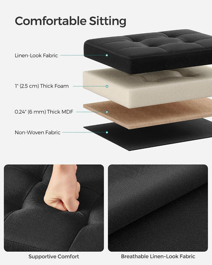 SONGMICS Mazie Collection - Small Folding Storage Ottoman, Foot Rest Stool, 12.2 x 16.1 x 12.2 Inches, 286 lb Load Capacity, for Living Room, Bedroom, Home Office, Dorm, Dark Gray ULSF102G01