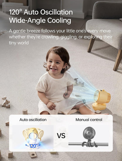 JISULIFE Chic Quadpod Stroller Fan 2026 –120°Auto Oscillation & 2 Wind Mode