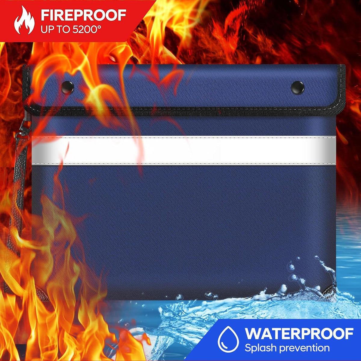 Fireproof Bag Dual Reflective Strips, Waterproof Zipper, 5200°F Heat