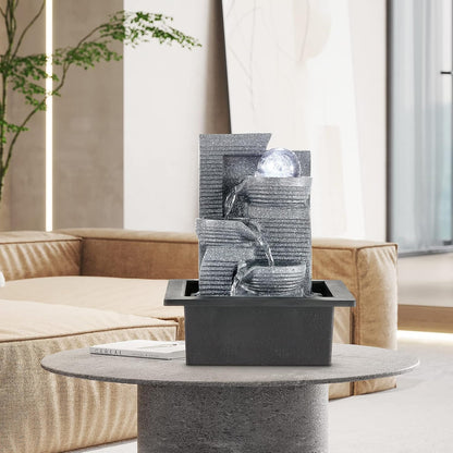 WICHEMI Indoor Fountain Tabletop Fountain Waterfall Fountains Stacked Rocks | Desktop Fountain With LED Light, Soothing Sound, Stress Relief, Humidifies Air, No Plumbing, Easy Setup, 11.8"X8.7"X5.9"