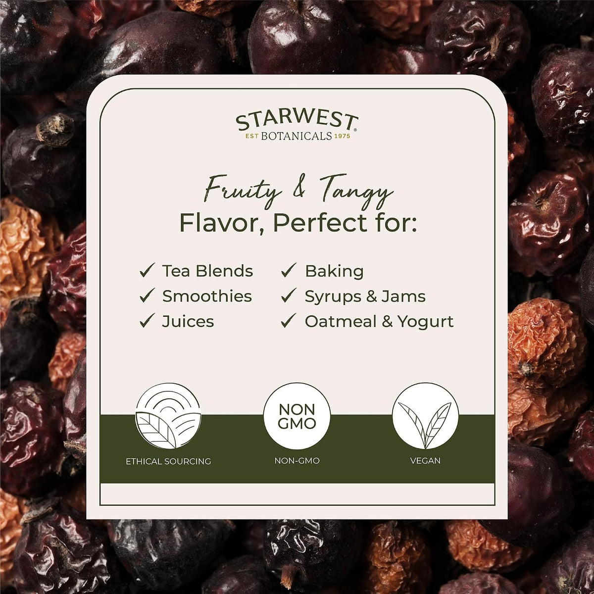 Starwest Botanicals Rosehips Organic, Seedless, Non-GMO - Bulk 1 lb Bag