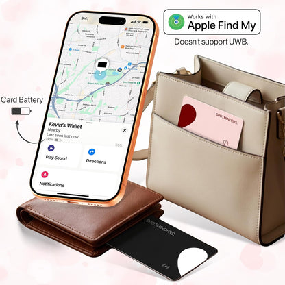 SPOTMINDERS Apple MFi Certified Wallet Tracker PRO Works with Apple Find My IP68 Rechargeable Tracking Card for Wallet Luggage Passport 0.07in Slim Credit Card Design Item Finder