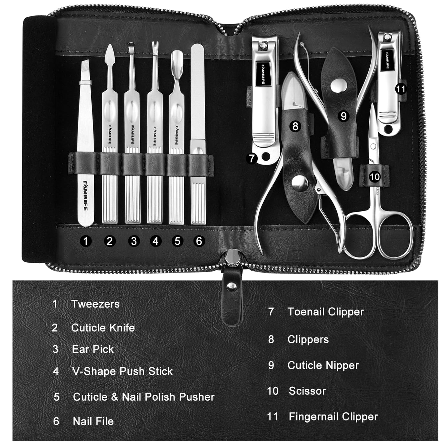 FAMILIFE Gifts for Women, Manicure Set Professional Manicure Kit 11 in 1 Nail Kit Nail Clippers Tools Stainless Steel with Rose Gold Leather Case Travel Sets