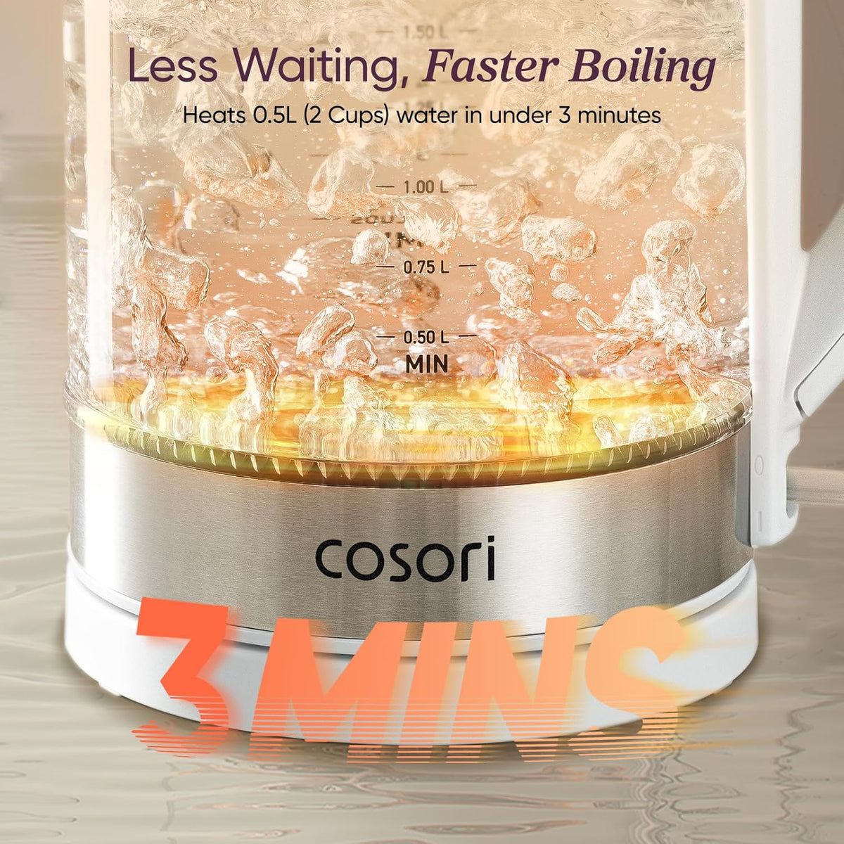 Cosori Electric Kettle, No Plastic Contact with Water, 1.7L, White
