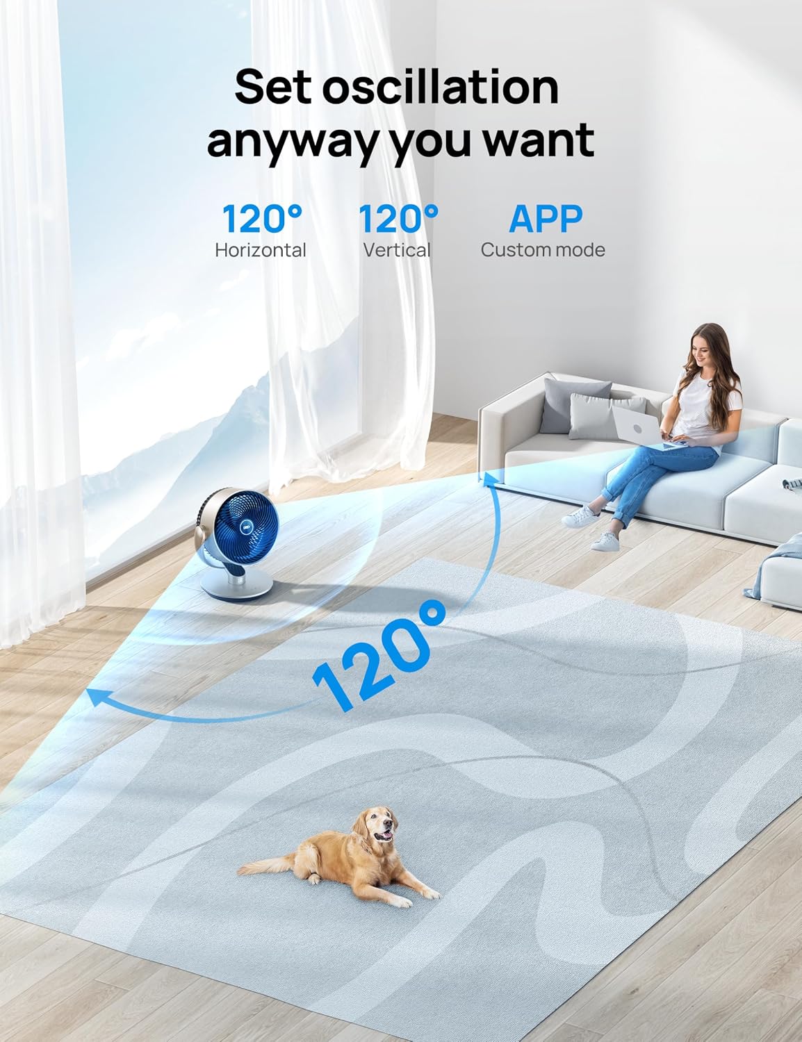 Dreo 16 Inch 25dB Quiet Smart Fans for Bedroom, DC Room Fan with Remote, 120°+120° Oscillating Fan, 6 Modes, 9 Speeds, 12H Timer,Works Alexa/Google/WiFi/Voice Control, Silver, Oversize (DR-HAF004S)