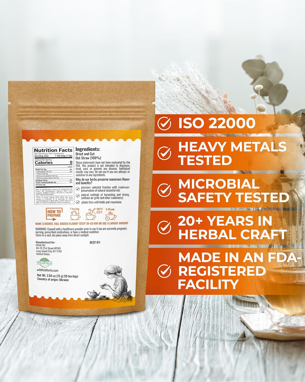 50 Bags Oatstraw Tea Oat Straw Herb Tea (Avena Sativa L.) - 50 Count 1.5g Bags Oat Straw Hierba De Paja De Avena
