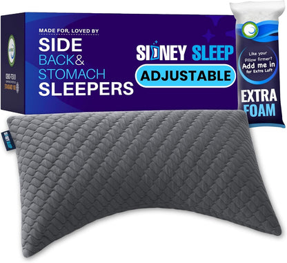 Sidney Sleep Adjustable Curved Pillows for Neck and Shoulder Support with Extra Shredded Fill - Cervical Contour Pillow for Side and Back Sleepers - Queen Size 19" x 29" CertiPUR-US Certified (White)