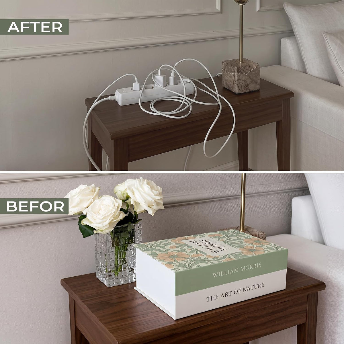 Decorative Cable Management Box, Book Shape Cord Organizer with Magnetic Lid