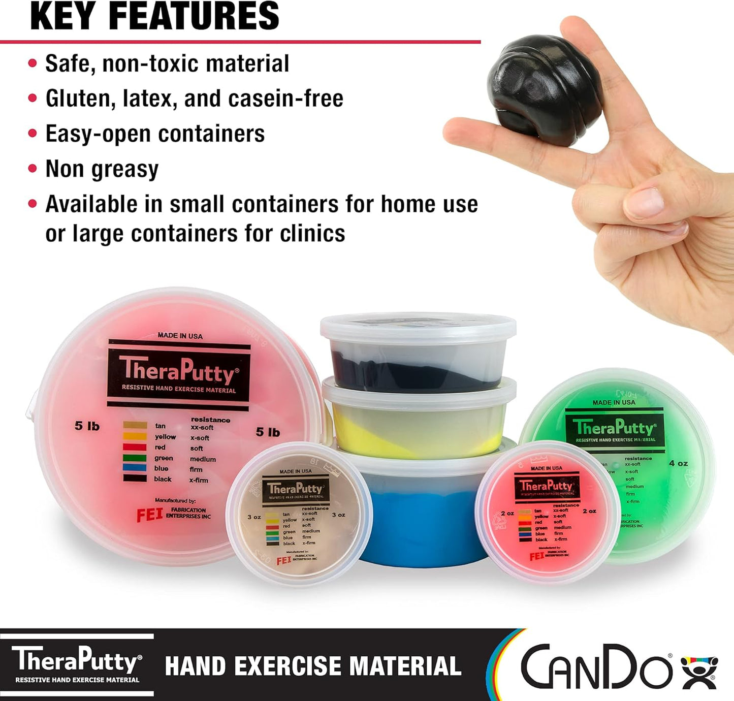 CanDo TheraPutty Standard Hand Exercise Putty For Rehabilitation, Exercises, Hand Therapy, and Occupational Therapy. Use To Strengthen Hand Muscles, Improve Fine Motor Skills, And Decrease Stress