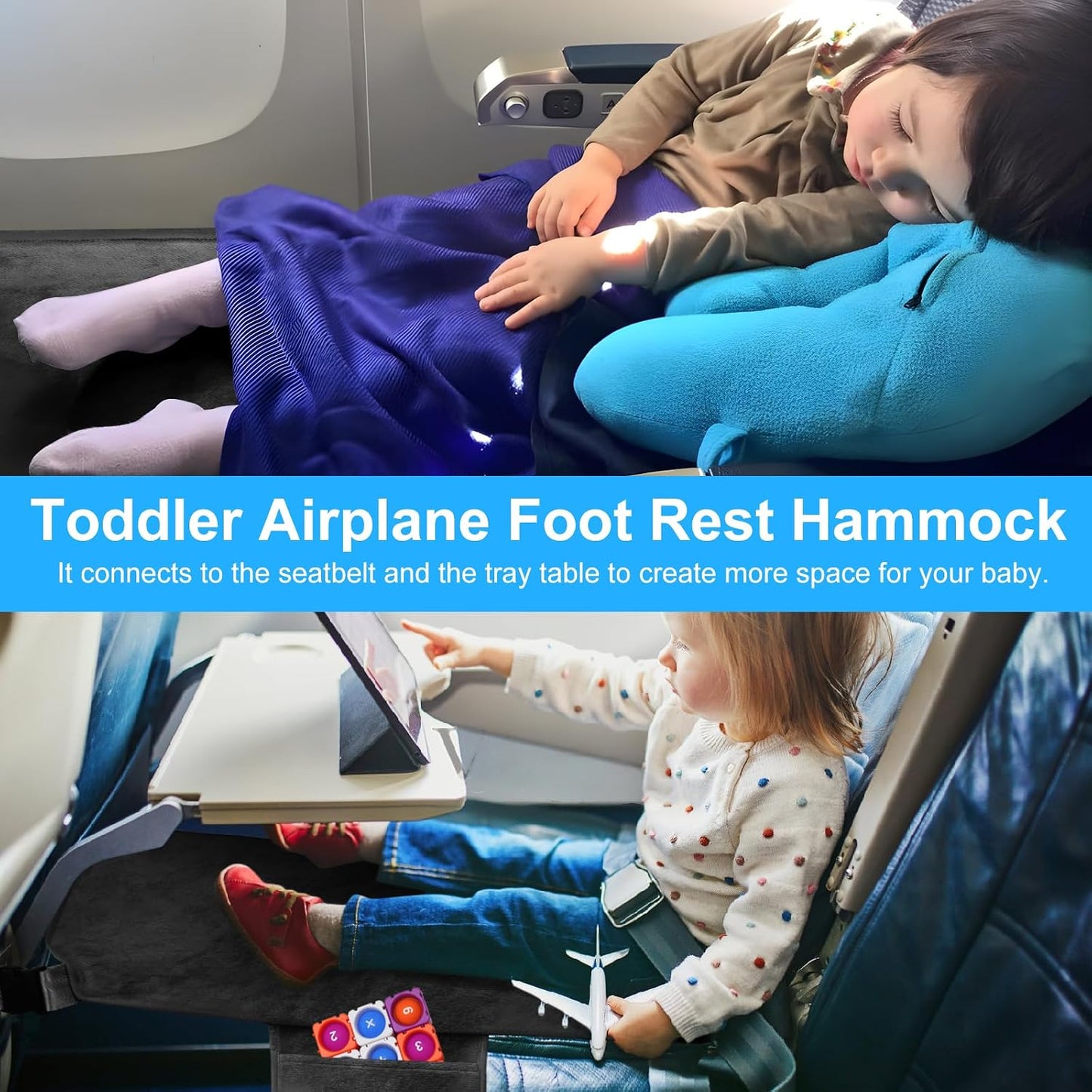 COZYBONDER Toddler Airplane Bed, Kids Airplane Seat Extender Travel Bed, Kids Airplane Travel Essentials, Airplane Must Have for Toddlers, Portable Plane Foot Rest for Flights