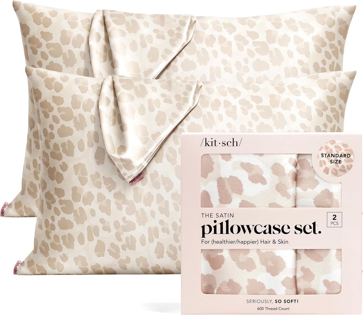 Kitsch Satin Pillowcase with Zipper for Hair & Skin - Softer Than Silk Pillow Cases, Smooth Cooling Satin Pillow Case, Wrinkle-Free, Machine Washable - Pillow Cases Standard Size (19x26) - Blush