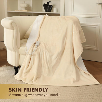 Heated Blanket Throw 50" x 60" - Soft Flannel Sherpa Electric Blanket Throw with 5 Heating Levels & 4 Hours Auto Off, Machine Washable, Ideal Gift for Grandma (Purple)