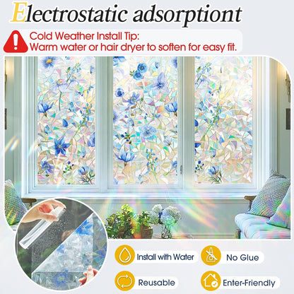 Coavas Blackout Window Privacy Film, Frosted Glass Static Cling, Decorative for Bathroom Door, UV Blocking Window Cling, Non-Adhesive Vinyl Sticker, Day and Night Windows Tint for Home,11.8x78.7 inch