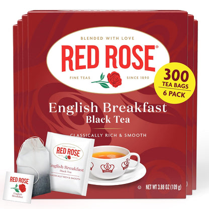 Red Rose English Breakfast Black Tea, 50 Tea Bags Per Box, Pack of 6