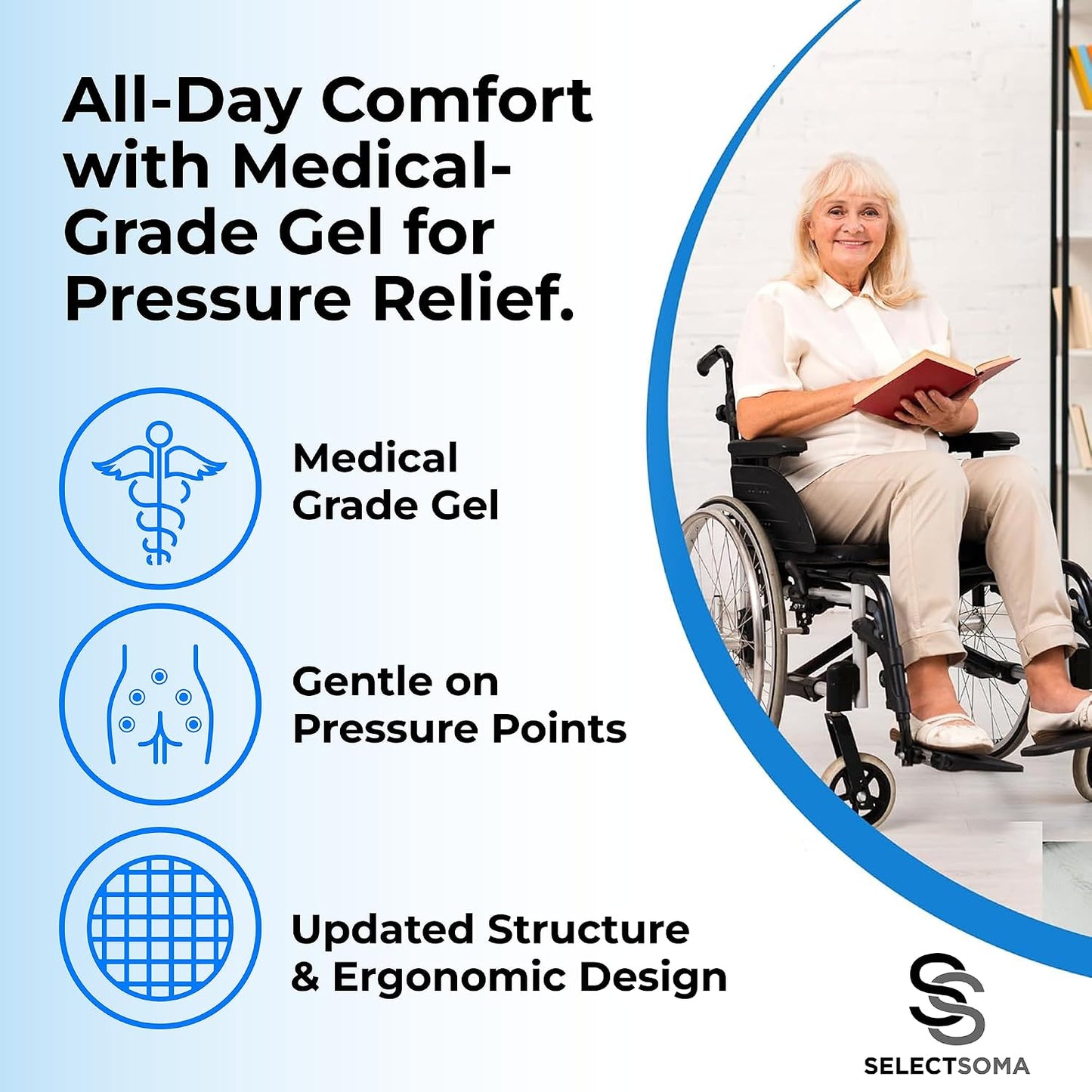 SelectSoma Double-Thick Gel Seat Cushion for Long Sitting Pressure Relief for Back, Sciatica, Coccyx, Tailbone Pain - Cushion for Airplane Travel, Office Chair, Wheelchair, Car & Truck - Egg Seat Pad