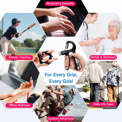 CYFIE Grip Strength Trainer Kit with Adjustable Resistance 10 - 132 Lbs, Forearm Exerciser, Finger Stretcher, Stress Ball, Forearm Strengthener for Workout wuth Storage Bag, Muscle Building and Recovery