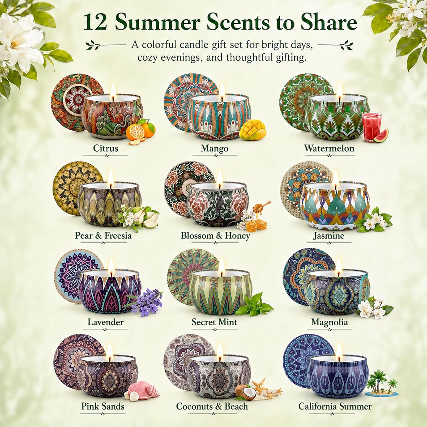 Scented Candles Gift Set, 12 Pack Soy Wax Candles for Home, 12 Scents, Aromatherapy Travel Tins with Gift Box for Women, Birthday, Housewarming, Relaxation