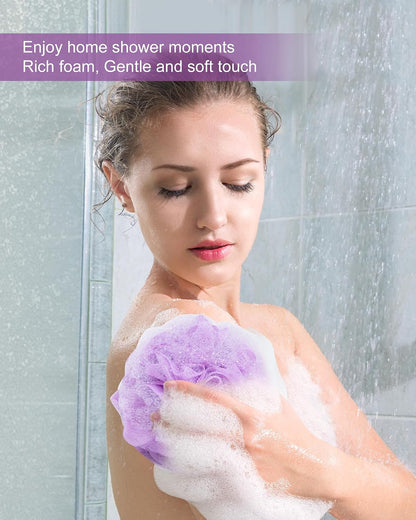 MTDLYICE Loofah Sponge, XXL Large Loofah 100g 4 Pack, Bath Sponge Soft Mesh Shower Loofah for Men, Body Scrub, Shower Pouf Bath Accessories, for Body Wash, Soap (Blue Gray)