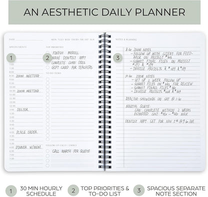 Beautiful Daily Planner And Notebook With Hourly Schedule - Aesthetic Spiral To do List Notepad to Easily Organize Your Work Tasks And Appointments - The Perfect Office Supplies For Women