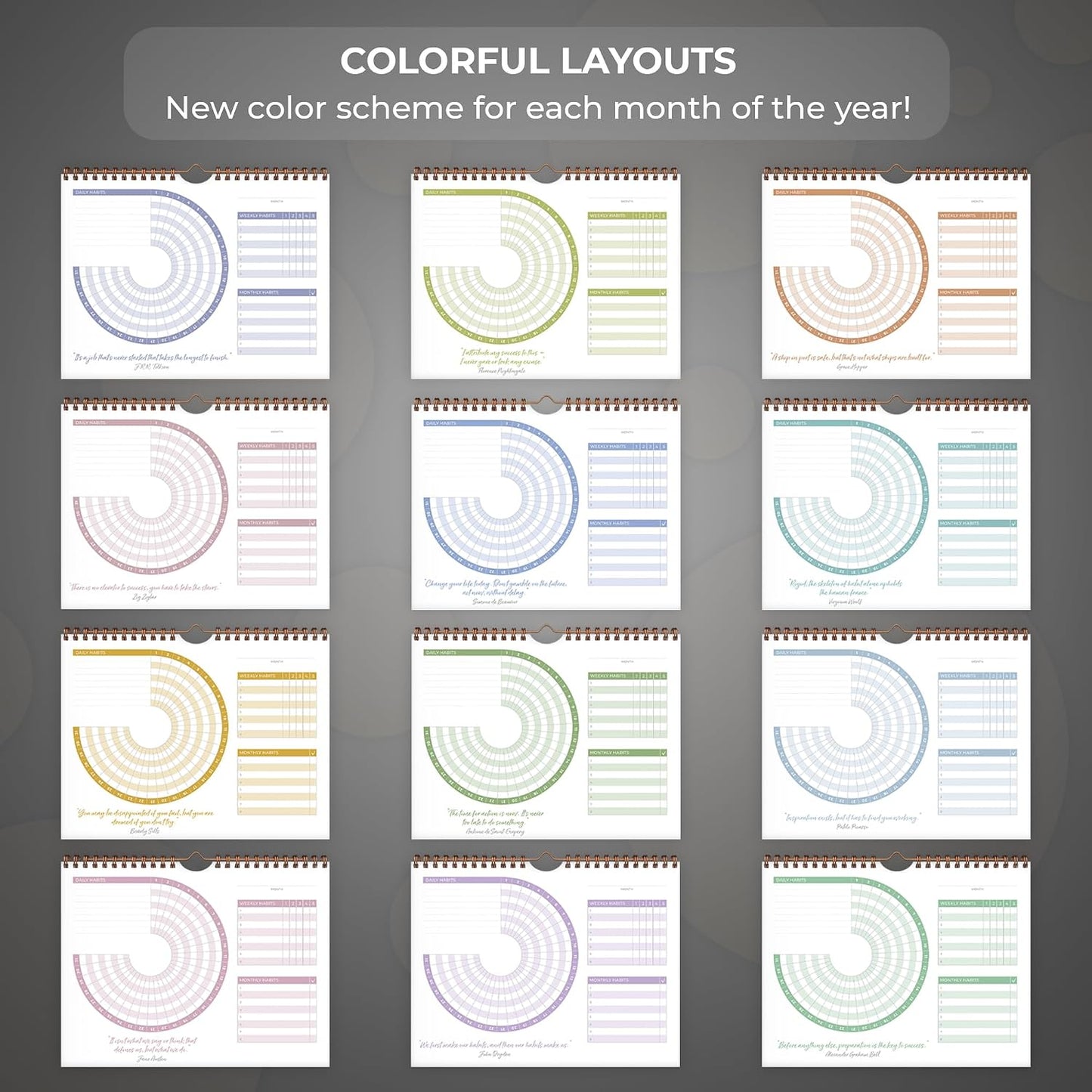 Clever Fox Habit Calendar Circle – 24-Month Inspirational Daily Habit Tracker with Colorful Pages – Routine & Goal Planner Journal (Black)