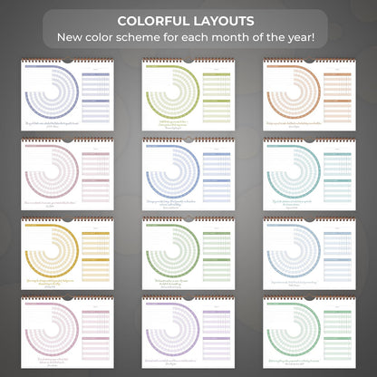 Clever Fox Habit Calendar Circle – 24-Month Inspirational Daily Habit Tracker with Colorful Pages – Routine & Goal Planner Journal (Black)