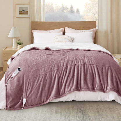 Bedsure Heated Blanket Throw Blanket with Preheat Function - Fast Heating Electric Blanket, Soft Flannel Throw with 6 Time Settings(Up to 10H), 6 Heating Settings, Gifts for Grandma (50"x60", Cream)