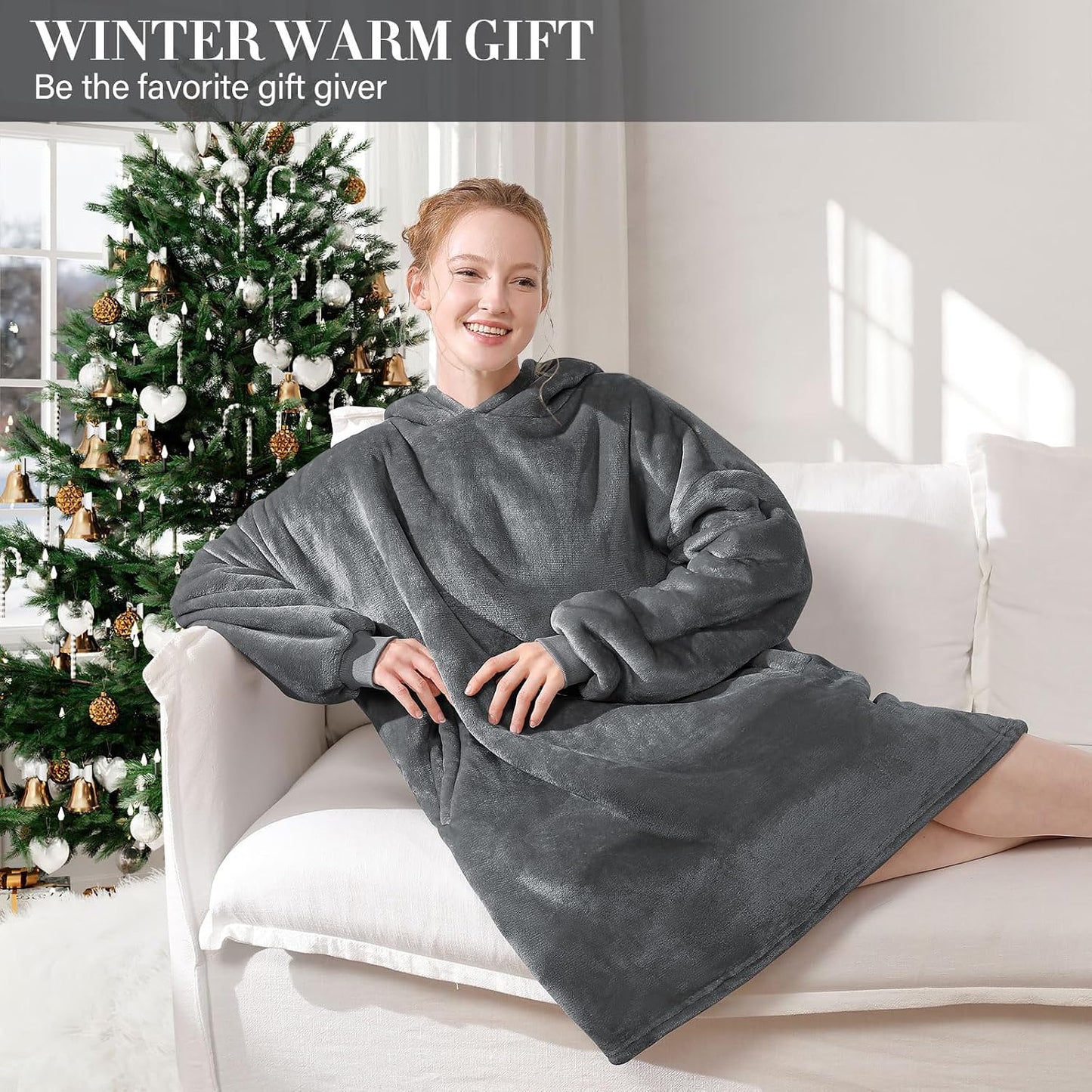 LetsFunny Blanket Hoodie,Oversized Wearable Sherpa Fleece Blanket Sweatshirt,Super Soft Warm Cozy with Giant Pocket,Gifts for Women Men Adults Teenagers, One Size Fits All