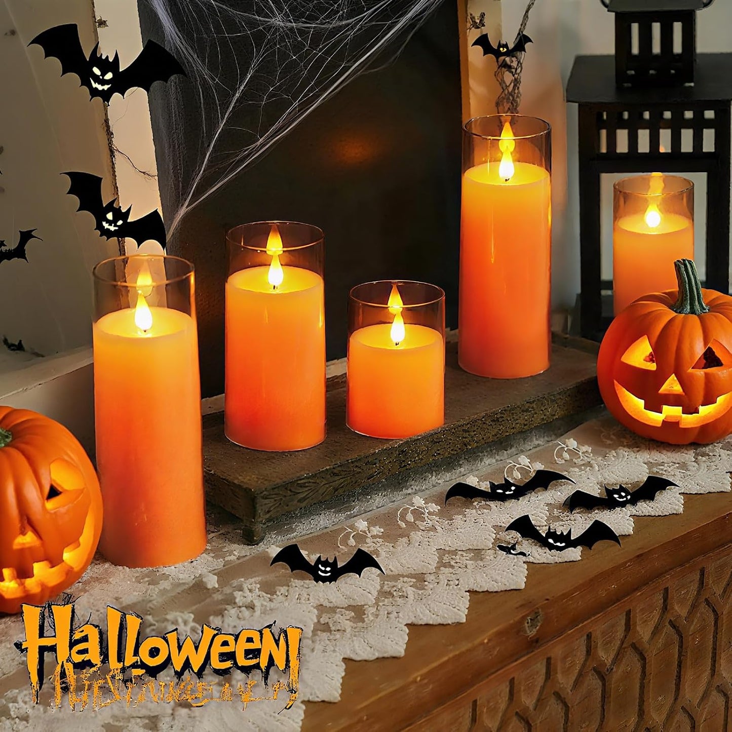 Homemory Gray Flickering Flameless Candles, Battery Operated Acrylic LED Pillar Candles with Remote Control and Timer, Halloween Decor, Set of 5
