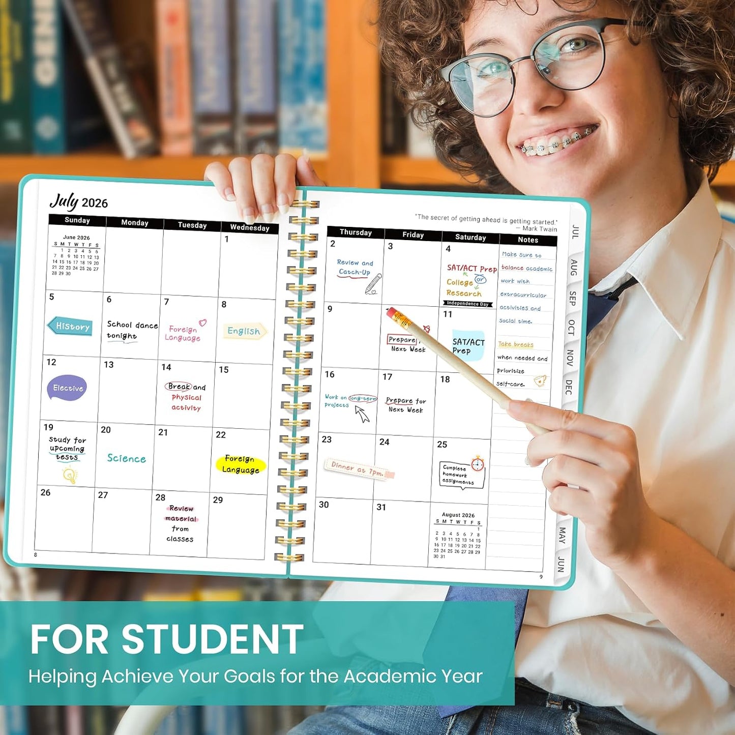 Planner 2026-2027 for Women & Men, Academic Monthly and Weekly Calendar Planner, Jul 2026 - Jun 2027, A5 (6.3" x 8.5"), Teacher Student Planning Book with Tabs, Ideal for Office School Supplies - Pink