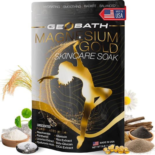 Magnesium Epsom Salt & Dead Sea Salt Skincare Bath Soak | Skin Barrier Support, Hydration & Muscle Relief with Hyaluronic Acid, Niacinamide +6 Skincare Ingredients | GEOBATH | 3lbs
