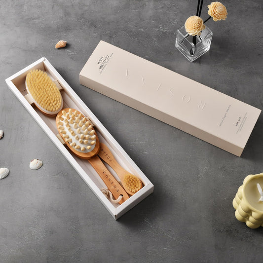 Dry Brushing Body Brush Set, Lymphatic Drainage, Natural Bristles