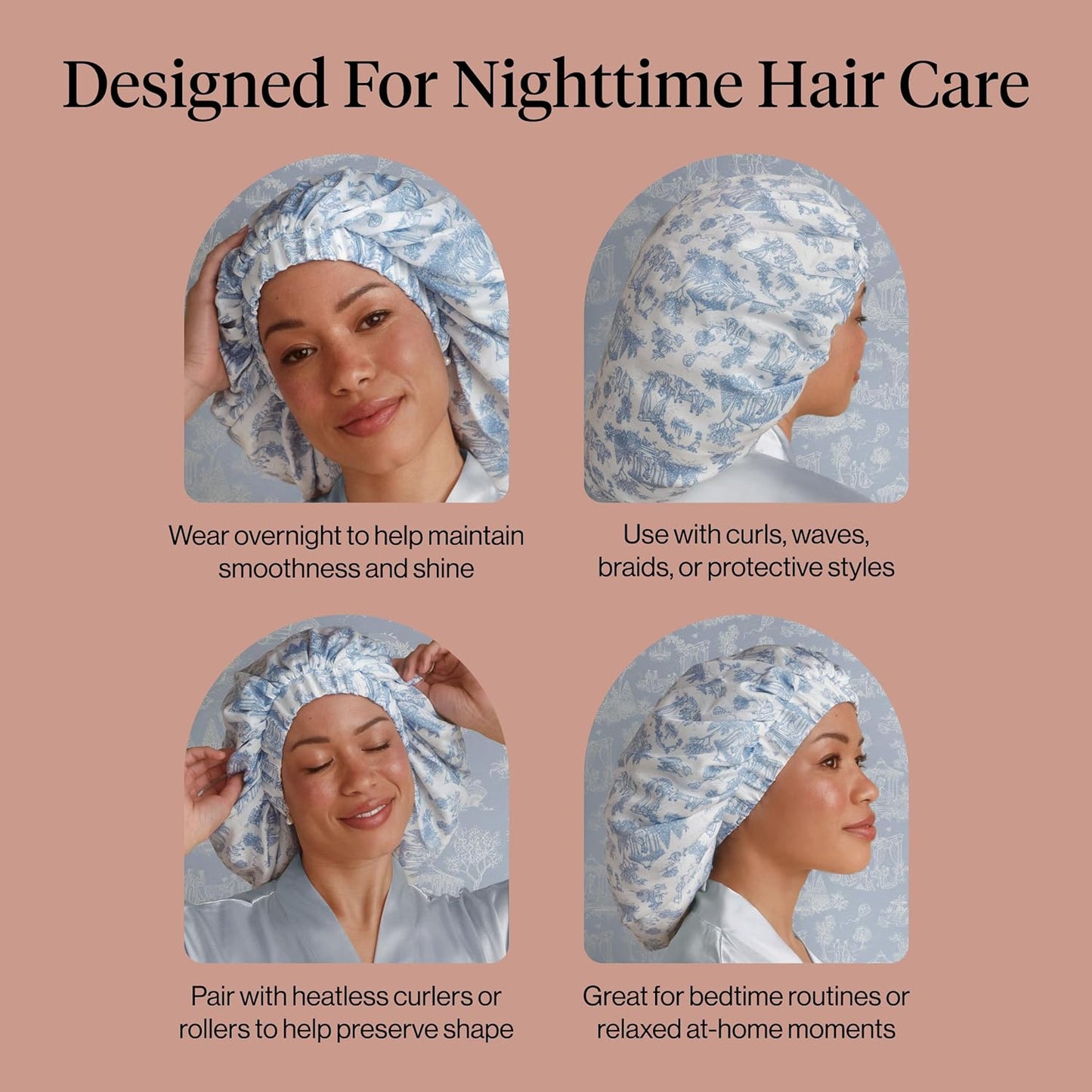 Kitsch XL Satin Bonnet for Sleeping - Softer Than Silk Bonnet For Sleeping Women - Secure Fit, Adjustable, Night Cap For Curly & Textured Hair - Prevents Breakage, Tangles & Thinning - Blush