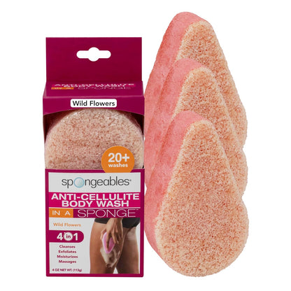 Spongeables Anti-Cellulite Body Wash in a Sponge, Moisturizer and Exfoliator, 20+ Washes