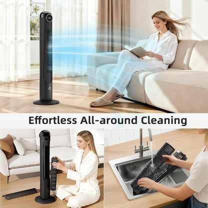 Antarctic Star T36 Tower Fan-36 Inch, Bladeless Oscillating Fan with Remote, 6 Speeds & 4 Modes, LED Display, 9H Timer, Quiet Floor Standing Fan for Bedroom Living Room Office, Pink