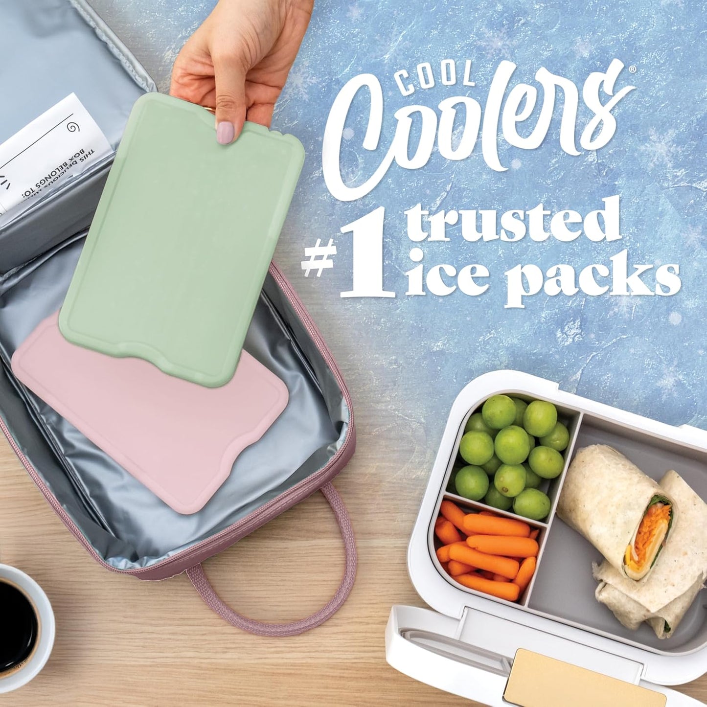 Cool Coolers by Fit & Fresh 4 Pack XL Slim Ice Packs, Quick Freeze Space Saving Reusable Ice Packs for Lunch Boxes or Coolers