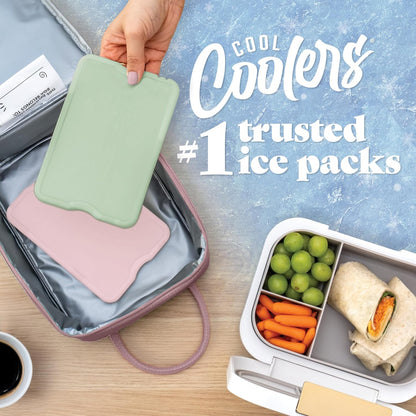 Cool Coolers by Fit & Fresh 4 Pack XL Slim Ice Packs, Quick Freeze Space Saving Reusable Ice Packs for Lunch Boxes or Coolers