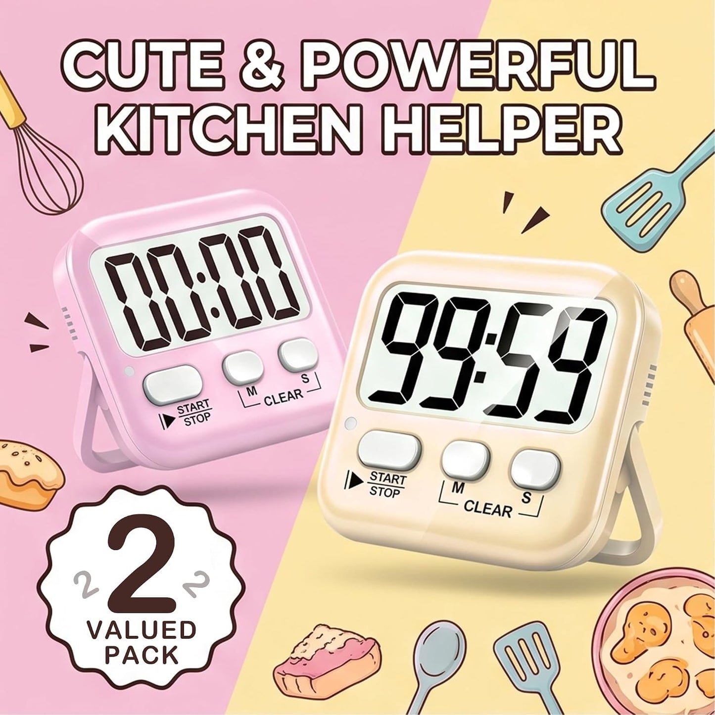 Antonki 2 Pack Digital Timer for Kids Classroom Kitchen Timers for Cooking